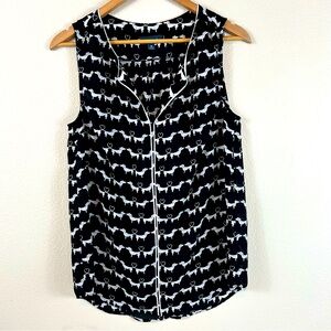 ModCloth Dachshund Dogs & Hearts Blk/Wht Sleeveless Top, Sz M